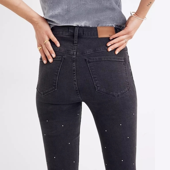 Madewell Black Scattered Metallic Dot High Rise Cali Demi Boot Cut Flare Jeans - Picture 3 of 15